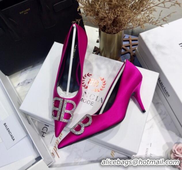 Luxurious Balenciaga Crystal BB Square Knife Pump in Stretch Satin Rosy 051504