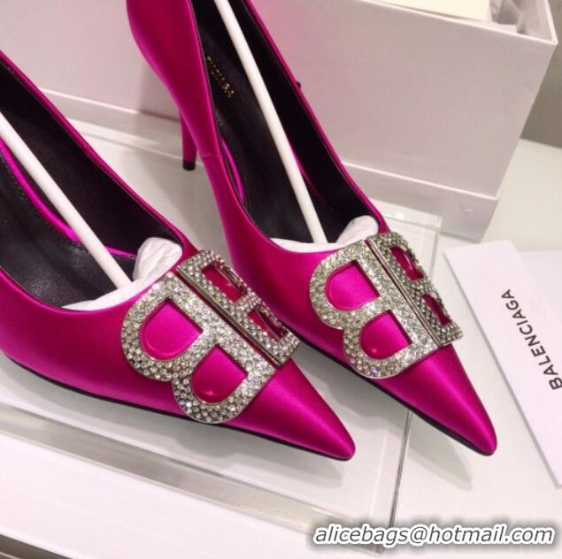 Luxurious Balenciaga Crystal BB Square Knife Pump in Stretch Satin Rosy 051504