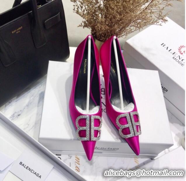 Luxurious Balenciaga Crystal BB Square Knife Pump in Stretch Satin Rosy 051504