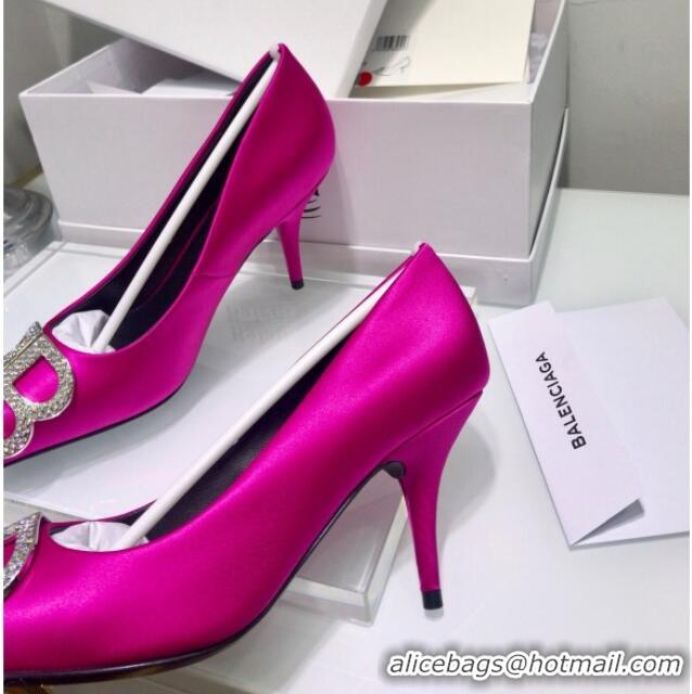 Luxurious Balenciaga Crystal BB Square Knife Pump in Stretch Satin Rosy 051504