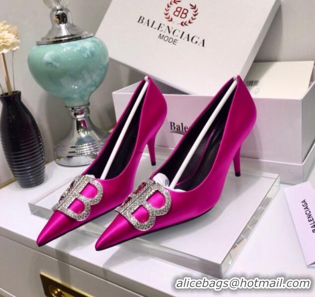 Luxurious Balenciaga Crystal BB Square Knife Pump in Stretch Satin Rosy 051504