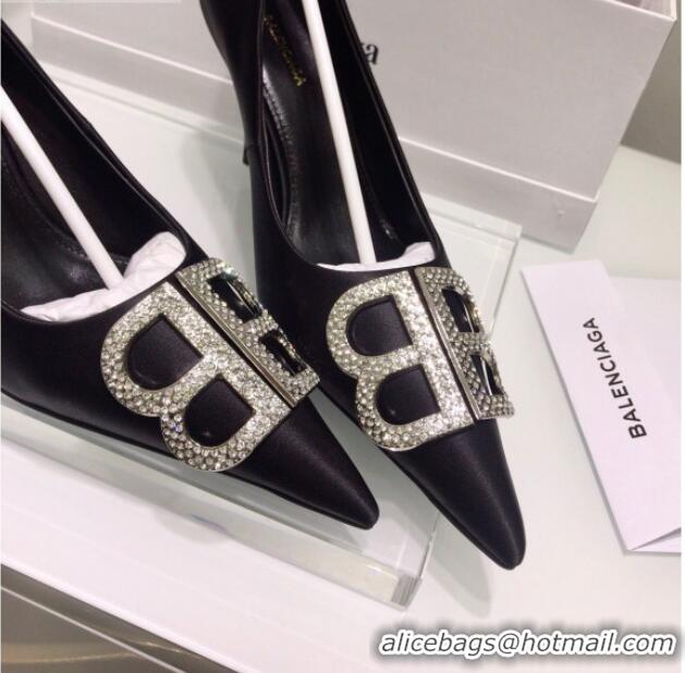 Low Price Balenciaga Crystal BB Square Knife 7.5cm Pump in Stretch Satin Black 051505