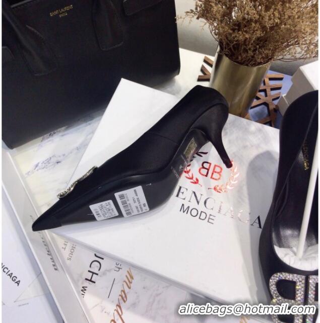 Low Price Balenciaga Crystal BB Square Knife 7.5cm Pump in Stretch Satin Black 051505