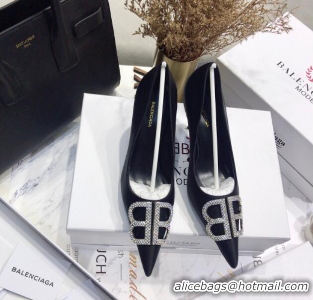 Low Price Balenciaga Crystal BB Square Knife 7.5cm Pump in Stretch Satin Black 051505