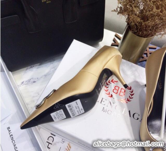 Best Price Balenciaga Crystal BB Square Knife 7.5cm Pump in Stretch Satin 051505 Light Gold