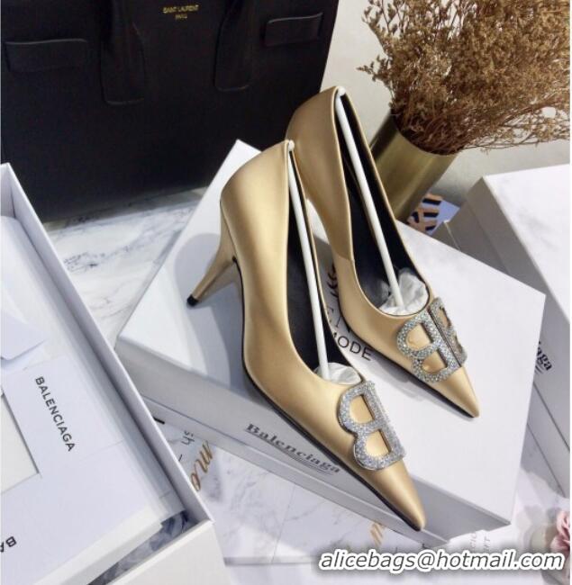 Best Price Balenciaga Crystal BB Square Knife 7.5cm Pump in Stretch Satin 051505 Light Gold