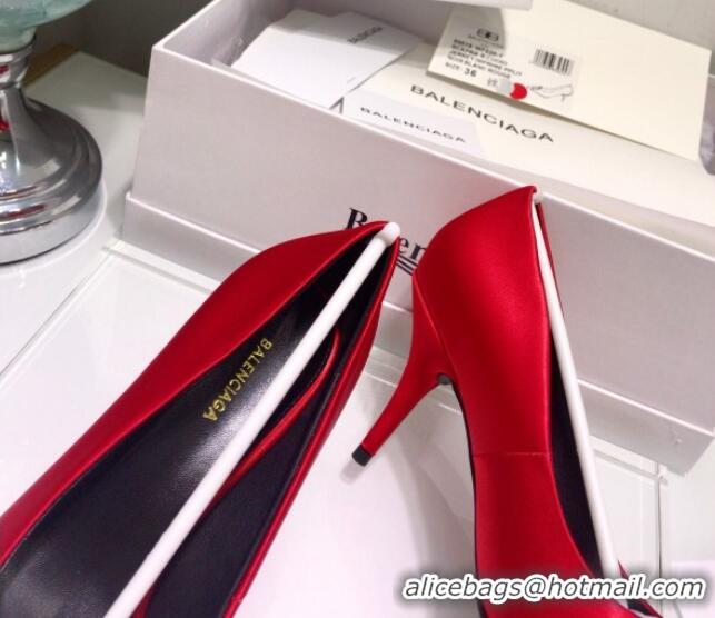 Best Price Balenciaga Crystal BB Square Knife 7.5cm Pump in Stretch Satin 051505 Red