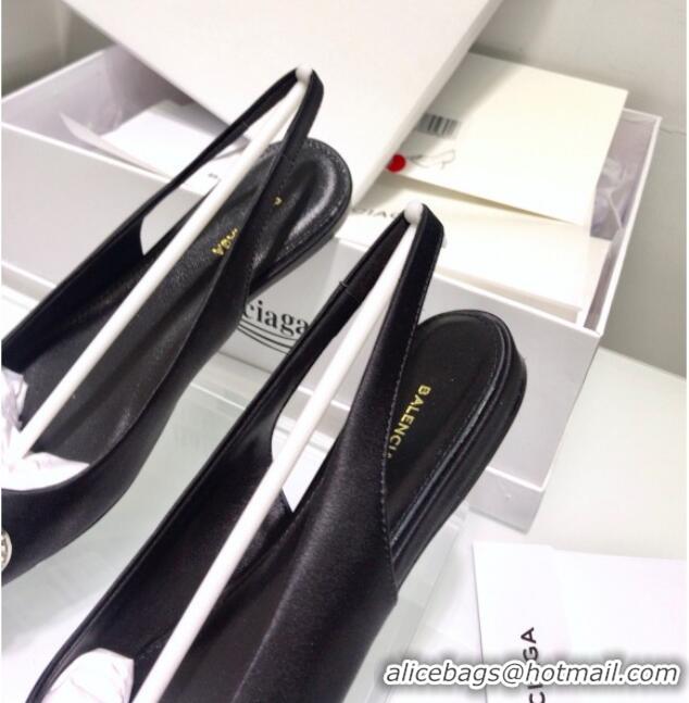 Best Price Balenciaga Crystal BB Flat Slingback Ballerina in 051507 Stretch Satin Black