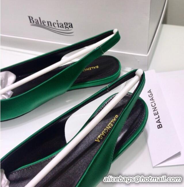 Stylish Balenciaga Crystal BB Flat Slingback Ballerina in 051507 Stretch Satin Green