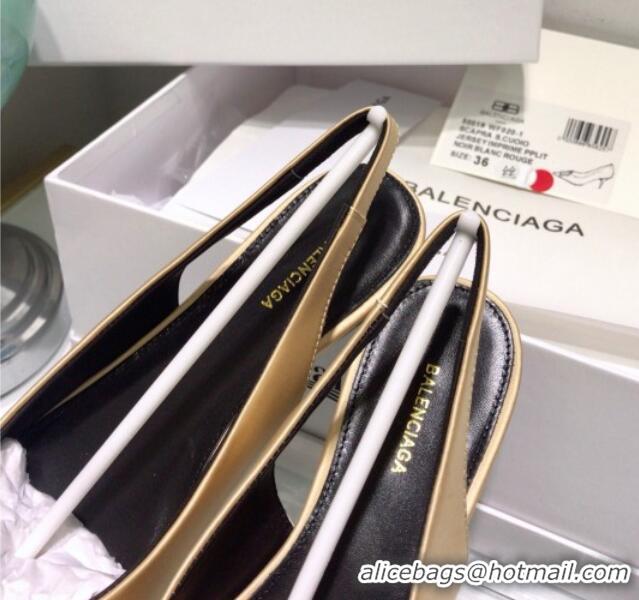 Fashion Luxury Balenciaga Crystal BB Flat Slingback Ballerina in 051507 Stretch Satin Champagne