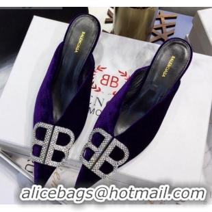 Sophisticated Balenciaga Crystal BB Knife 40mm Mule in Purple Velvet 051513