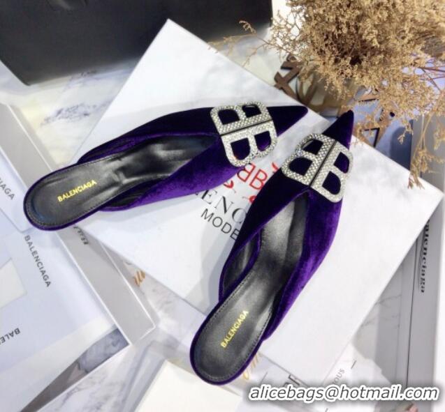 Sophisticated Balenciaga Crystal BB Knife 40mm Mule in Purple Velvet 051513