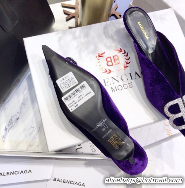 Sophisticated Balenciaga Crystal BB Knife 40mm Mule in Purple Velvet 051513