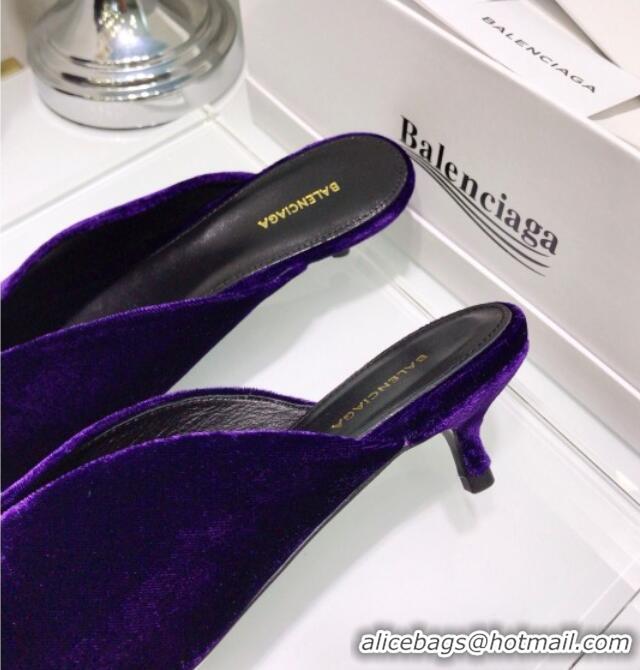 Sophisticated Balenciaga Crystal BB Knife 40mm Mule in Purple Velvet 051513