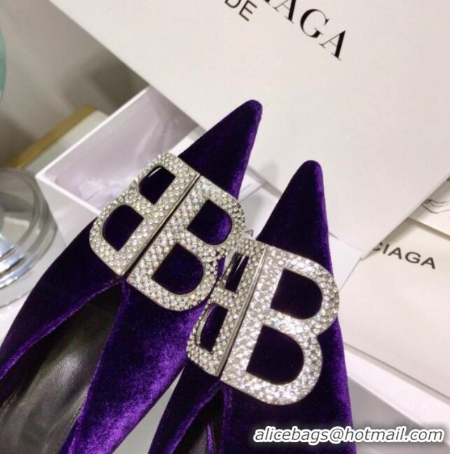 Sophisticated Balenciaga Crystal BB Knife 40mm Mule in Purple Velvet 051513