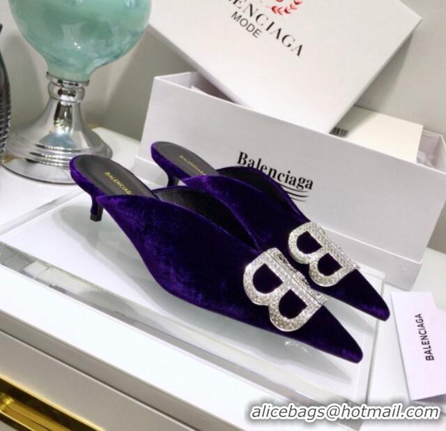 Sophisticated Balenciaga Crystal BB Knife 40mm Mule in Purple Velvet 051513