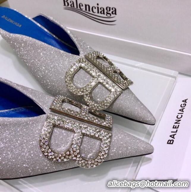 Best Price Balenciaga Crystal BB Knife 40mm Mule in Silver Shiny Lurex 051514