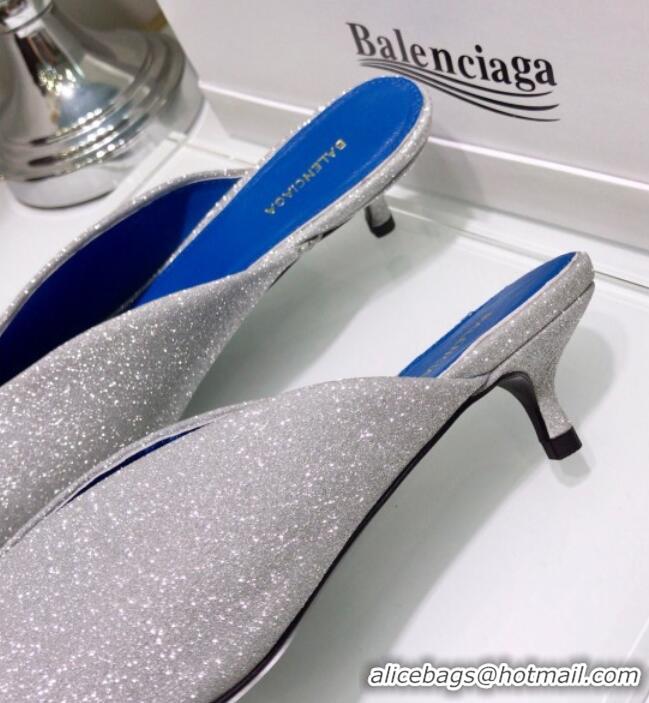 Best Price Balenciaga Crystal BB Knife 40mm Mule in Silver Shiny Lurex 051514