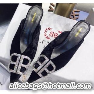 Discount Balenciaga Crystal BB Knife 40mm Mule in Black Velvet 051516