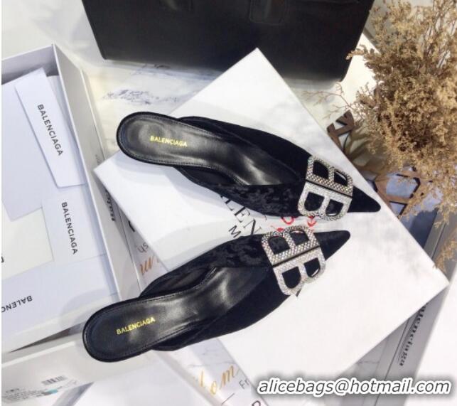 Discount Balenciaga Crystal BB Knife 40mm Mule in Black Velvet 051516