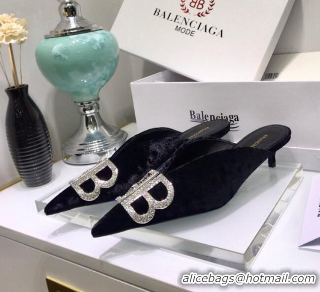 Discount Balenciaga Crystal BB Knife 40mm Mule in Black Velvet 051516