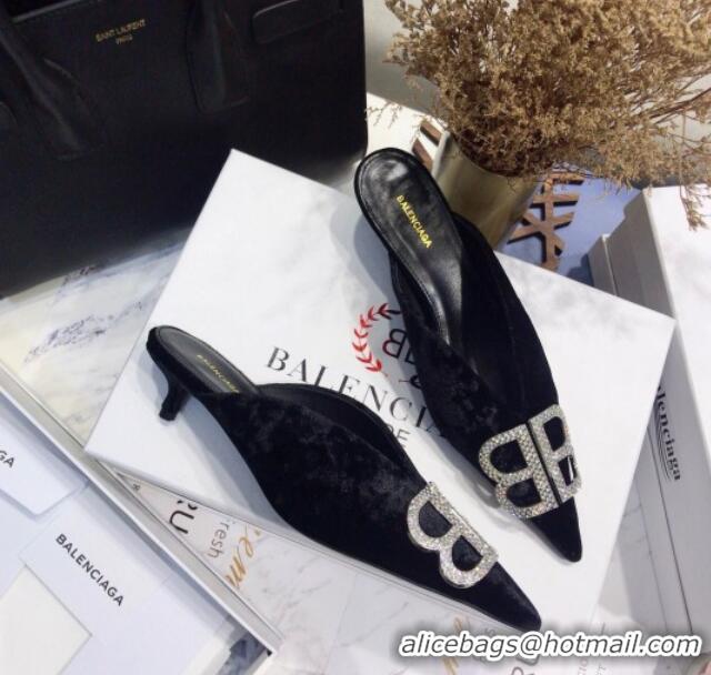 Discount Balenciaga Crystal BB Knife 40mm Mule in Black Velvet 051516