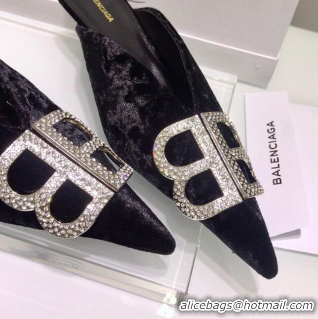 Discount Balenciaga Crystal BB Knife 40mm Mule in Black Velvet 051516