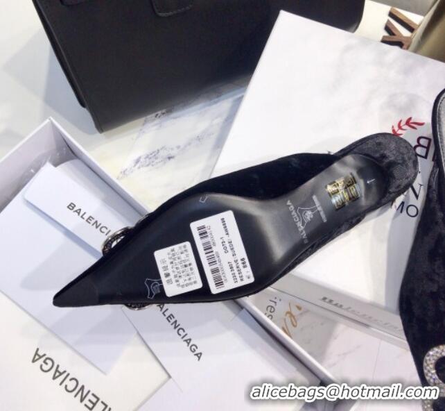 Discount Balenciaga Crystal BB Knife 40mm Mule in Black Velvet 051516