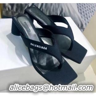 Top Quality Balenciaga Double Square 60mm Open Back Sandal in Black Fabric 060402