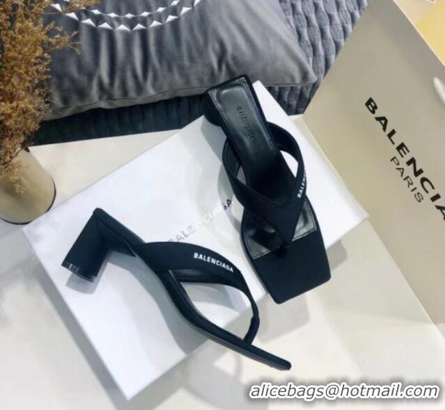 Top Quality Balenciaga Double Square 60mm Open Back Sandal in Black Fabric 060402