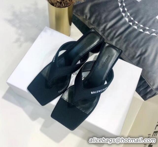 Top Quality Balenciaga Double Square 60mm Open Back Sandal in Black Fabric 060402