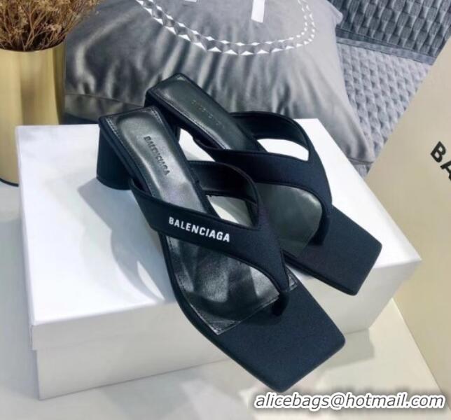 Top Quality Balenciaga Double Square 60mm Open Back Sandal in Black Fabric 060402