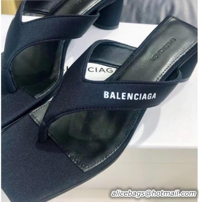 Top Quality Balenciaga Double Square 60mm Open Back Sandal in Black Fabric 060402