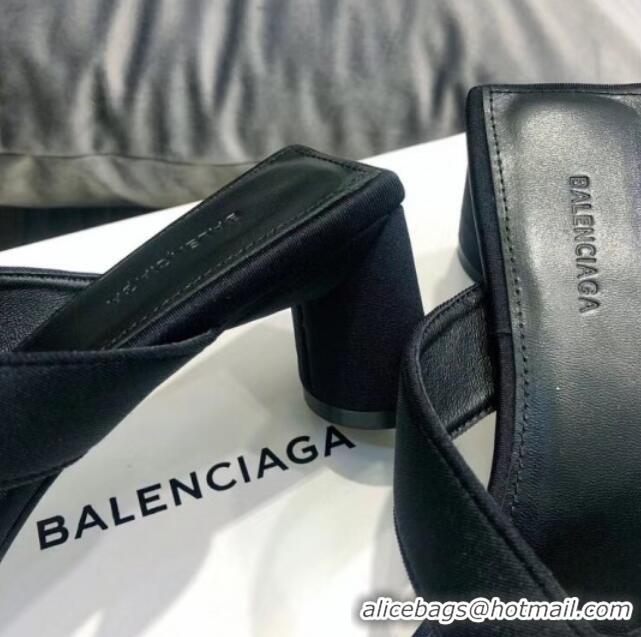 Top Quality Balenciaga Double Square 60mm Open Back Sandal in Black Fabric 060402