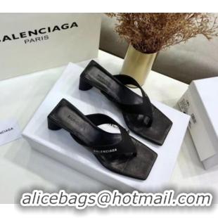 Low Cost Balenciaga Double Square 60mm Open Back Sandal in Black Leather 060405