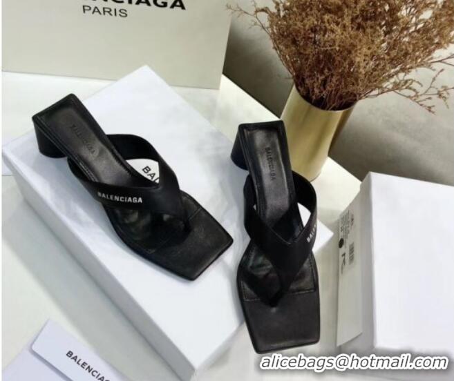 Low Cost Balenciaga Double Square 60mm Open Back Sandal in Black Leather 060405