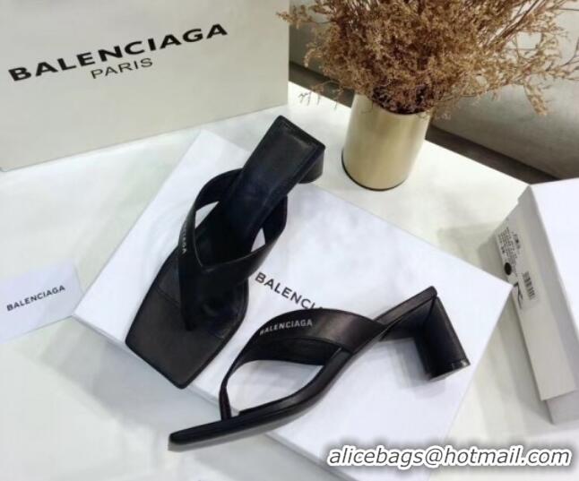 Low Cost Balenciaga Double Square 60mm Open Back Sandal in Black Leather 060405