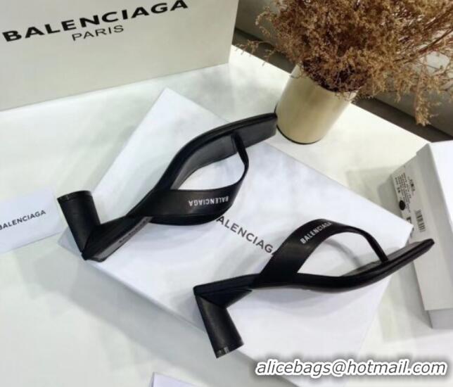 Low Cost Balenciaga Double Square 60mm Open Back Sandal in Black Leather 060405