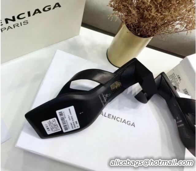 Low Cost Balenciaga Double Square 60mm Open Back Sandal in Black Leather 060405