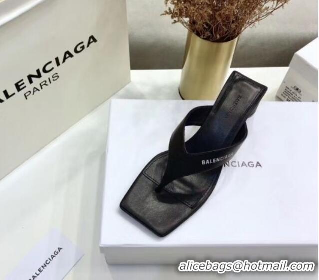 Low Cost Balenciaga Double Square 60mm Open Back Sandal in Black Leather 060405