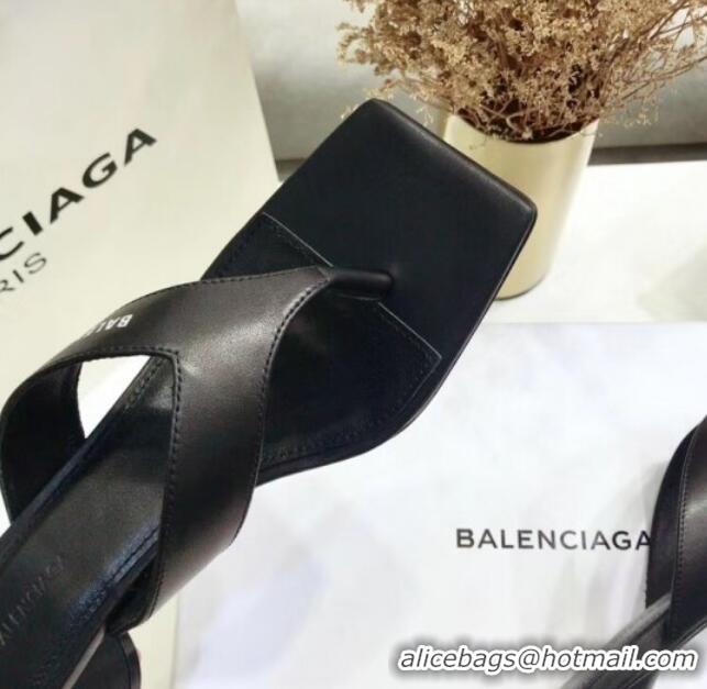 Low Cost Balenciaga Double Square 60mm Open Back Sandal in Black Leather 060405