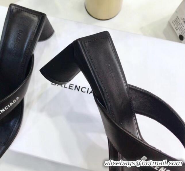 Low Cost Balenciaga Double Square 60mm Open Back Sandal in Black Leather 060405