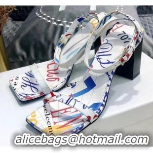 Grade Design Balenciaga Square Ankle Strap Sandal in Graffiti Calfskin White 060408