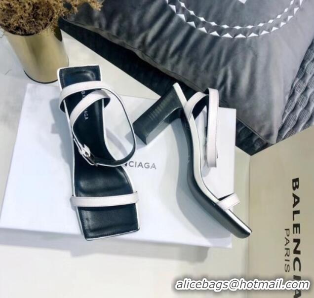 Good Product Balenciaga Square Ankle Strap Sandal in White Calfskin 060410