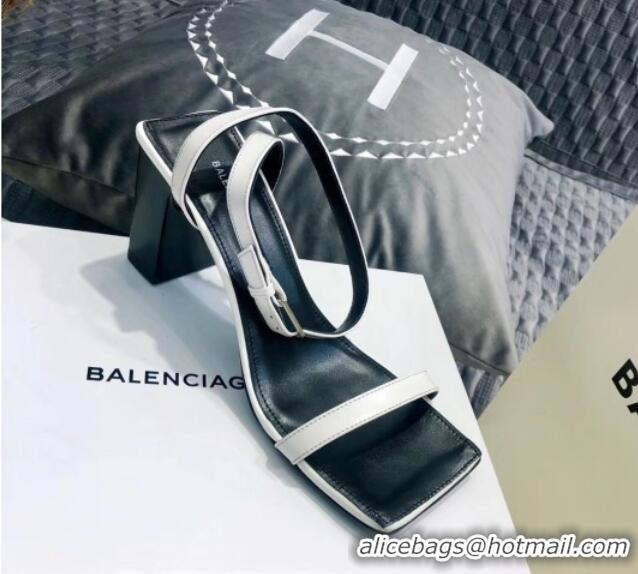 Good Product Balenciaga Square Ankle Strap Sandal in White Calfskin 060410