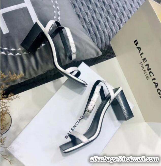 Good Product Balenciaga Square Ankle Strap Sandal in White Calfskin 060410