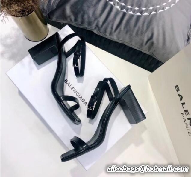 Most Popular Balenciaga Square Ankle Strap Sandal in Black Calfskin 060410