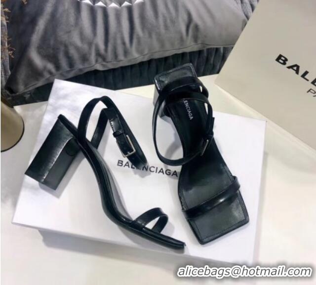 Most Popular Balenciaga Square Ankle Strap Sandal in Black Calfskin 060410