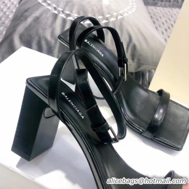 Most Popular Balenciaga Square Ankle Strap Sandal in Black Calfskin 060410