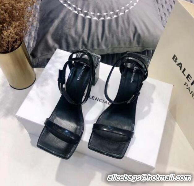 Most Popular Balenciaga Square Ankle Strap Sandal in Black Calfskin 060410